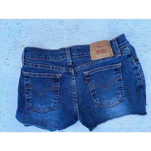 VINTAGE Y2K LEVI'S STRETCH SUPERLOW CUTOFF DENIM DAISY DUKE SHORTS 3D - Picture 1 of 5